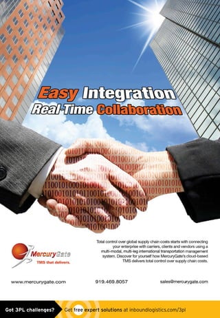 MercuryGate_ad0515.indd 1 5/13/15 4:01 PMGot 3PL challenges?  Get free expert solutions at inboundlogistics.com/3pl
 