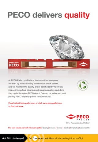 Peco_diamond_ad0515.indd 1 5/12/15 11:05 AMGot 3PL challenges?  Get free expert solutions at inboundlogistics.com/3pl
 