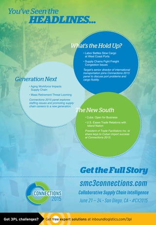 smc3_ad0515.indd 1 4/30/15 10:32 AMGot 3PL challenges?  Get free expert solutions at inboundlogistics.com/3pl
 