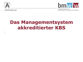 am 09.06.2015, Wien
Dr. Robert Leubolt
Akkreditierung Austria
Das Managementsystem
akkreditierter KBS
 
