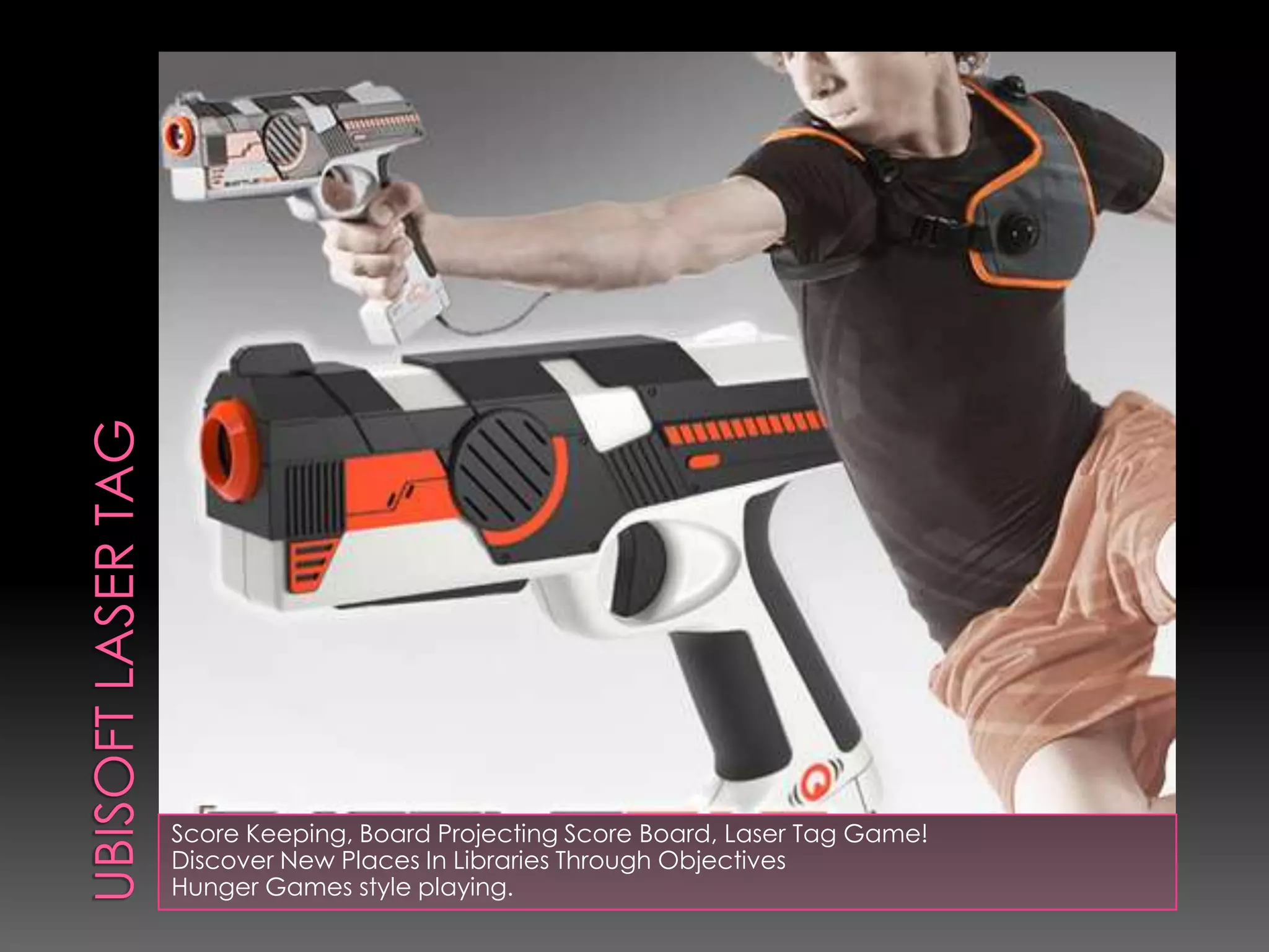 Score Keeping, Board Projecting Score Board, Laser Tag Game!
Discover New Places In Libraries Through Objectives
Hunger Games style playing.
 