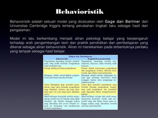 Behavioristik
Behavioristik adalah sebuah model yang dicetuskan oleh Gage dan Berliner dari
Universitas Cambridge Inggris ...