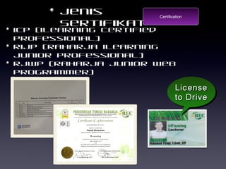 Jenis
      Sertifikat
                     Certification


iCP (iLearning Certified
Professional)
RiJP (Raharja iLearning...