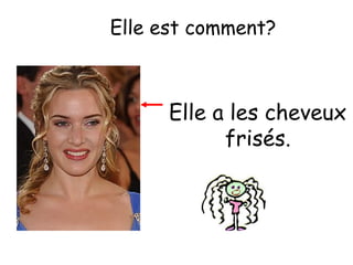 Elle est comment?

Elle a les cheveux
frisés.

 