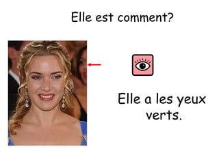 Elle est comment?

Elle a les yeux
verts.

 
