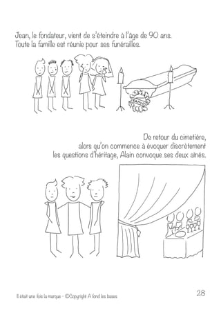 Jean, le fondateur, vient de s’éteindre à l’âge de 90 ans. 
Toute la famille est réunie pour ses funérailles. 
De retour du cimetière, 
alors qu’on commence à évoquer discrètement 
les questions d’héritage, Alain convoque ses deux aînés. 
Il était une fois la marque - ©Copyright A fond les bases 28 
 