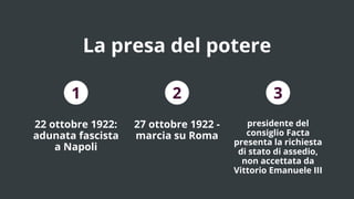 La presa del potere
22 ottobre 1922:
adunata fascista
a Napoli
27 ottobre 1922 -
marcia su Roma
presidente del
consiglio F...