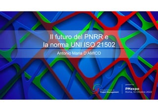 Il futuro del PNRR e
la norma UNI ISO 21502
Antonio Maria D’AMICO
 