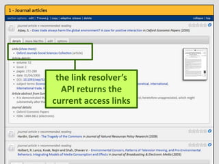the link resolver’s
  API returns the
current access links




                       16
 