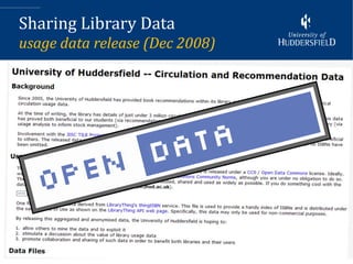 Sharing Library Data
usage data release (Dec 2008)




                                6
 