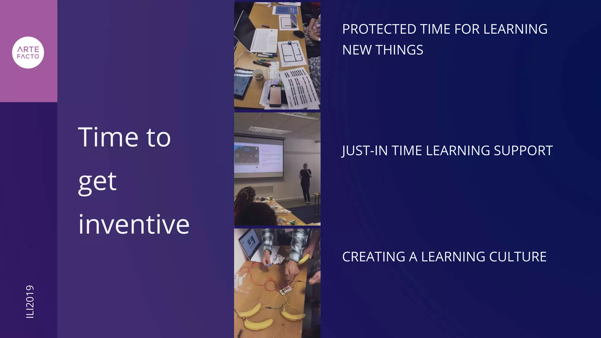ILI2019
Time to
get
inventive
PROTECTED TIME FOR LEARNING
NEW THINGS
JUST-IN TIME LEARNING SUPPORT
CREATING A LEARNING CULTURE
 