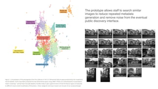 The prototype allows staff to search similar
images to reduce repeated metadata
generation and remove noise from the eventual
public discovery interface.
 
