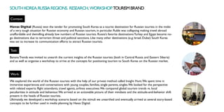Context:
Task:
Work:
Havas Digital (Russia) won the tender for promoting South Korea as a tourist destination for Russian tourists in the midst
of a very tough situation for Russian economy and Russian tourism, in particular. Ruble was collapsing making travel abroad
unaffordable and dwindling already low numbers of Russian tourists. Russia’s favorite destinations Turkey and Egypt became no-
go destinations due to terrorism threat and political sanctions. Like many other destinations (e.g. Israel, Dubai) South Korea
was set to increase its communication efforts to attract Russian tourists.
Banana Trends was invited to unearth the current insights of the Russian tourists (both in Central Russia and Eastern Siberia)
and as well as organise a workshop to arrive at the concepts for positioning tourism to South Korea on the Russian market. 
We explored the world of the Russian tourists with the help of our private method called Insight Hunt.We spent time in
immersive experiences and conversations with young couples, families, single parents, singles.We looked for the perspective
with related experts: flight attendants, travel agents, airlines executives.We compared global tourism trends vs. local
peculiarities in attitude and behaviour.We arrived at an actionable picture of their mindsets and the attitude-and-behavior shift
present in the heads of Russian tourists.
Ultimately, we developed a workshop scenario based on the stimuli we unearthed and eventually arrived at several story-based
concepts to be further used in media planning by Havas Digital.
SOUTHKOREA.RUSSIAREGIONS. RESEARCH,WORKSHOP
.TOURISMBRAND
 