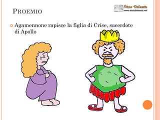 PROEMIO
 Agamennone rapisce la figlia di Crise, sacerdote
di Apollo
 