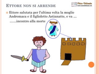 ETTORE NON SI ARRENDE
 Ettore salutata per l’ultima volta la moglie
Andromaca e il figlioletto Astianatte, e va …
……incontro alla morte
 