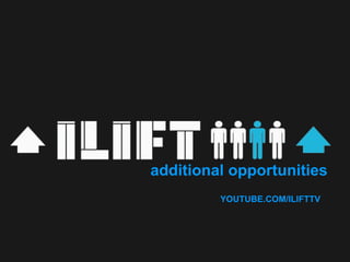 additional opportunities
         YOUTUBE.COM/ILIFTTV
 