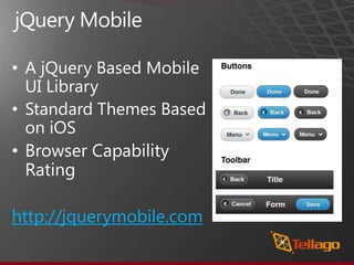 Mobile BrowsersWebkit Most Common SmartPhoneOpera Most Widely UsedIE Mobile Getting Better on WP7FireFox is Almost Non-Existent