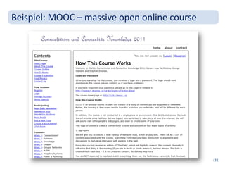 Beispiel: MOOC – massive open online course




                                              (31)
 