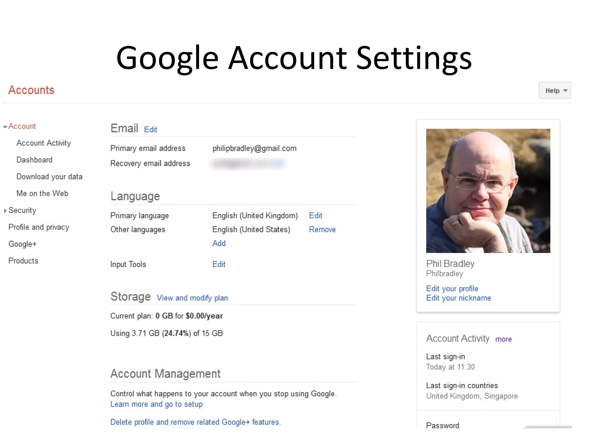 Google Account Settings

 