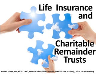 Life  Insurance 
                                                       and

                                                             Charitable 
                                                             Remainder 
                                                               Trusts
Russell James, J.D., Ph.D., CFP®, Director of Graduate Studies in Charitable Planning, Texas Tech University
 