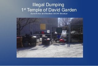 Illegal Dumping
1st
Temple of David Garden
Dumont Ave and Bradford St ENY Brooklyn
 