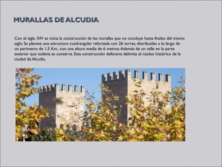 MURALLAS DE ALCUDIA

Con el siglo XIV se inicia la construcción de las murallas que no concluye hasta finales del mismo
siglo. Se plantea una estructura cuadrangular reforzada con 26 torres, distribuidas a lo largo de
un perímetro de 1,5 Km., con una altura media de 6 metros. Además de un valle en la parte
exterior que todavía se conserva. Esta construcción defensiva delimita el núcleo histórico de la
ciudad de Alcudia. 
 