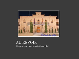 AU REVOIR
J'espère que tu as apprécié ma ville.
 
