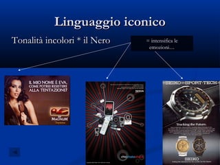 Linguaggio iconico
Tonalità incolori * il Nero   = intensifica le
                               emozioni…
 