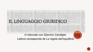 In tribunale con Gianrico Carofiglio
Lettura consapevole de La regola dell’equilibrio
 