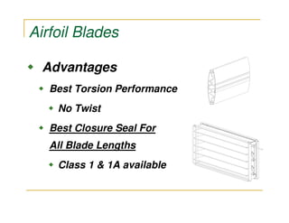 Airfoil Blades

  Advantages
   Best Torsion Performance
    No Twist
   Best Closure Seal For
   All Blade Lengths
    Class 1 & 1A available
 