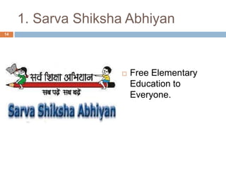 1. Sarva Shiksha Abhiyan 
 Free Elementary 
Education to 
Everyone. 
14 
 
