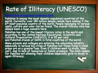 Literacy Rate of Education in Pakistan 2016
 