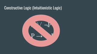Constructive Logic (Intuitionistic Logic)
P ∨ ¬P
P → ¬¬P
 