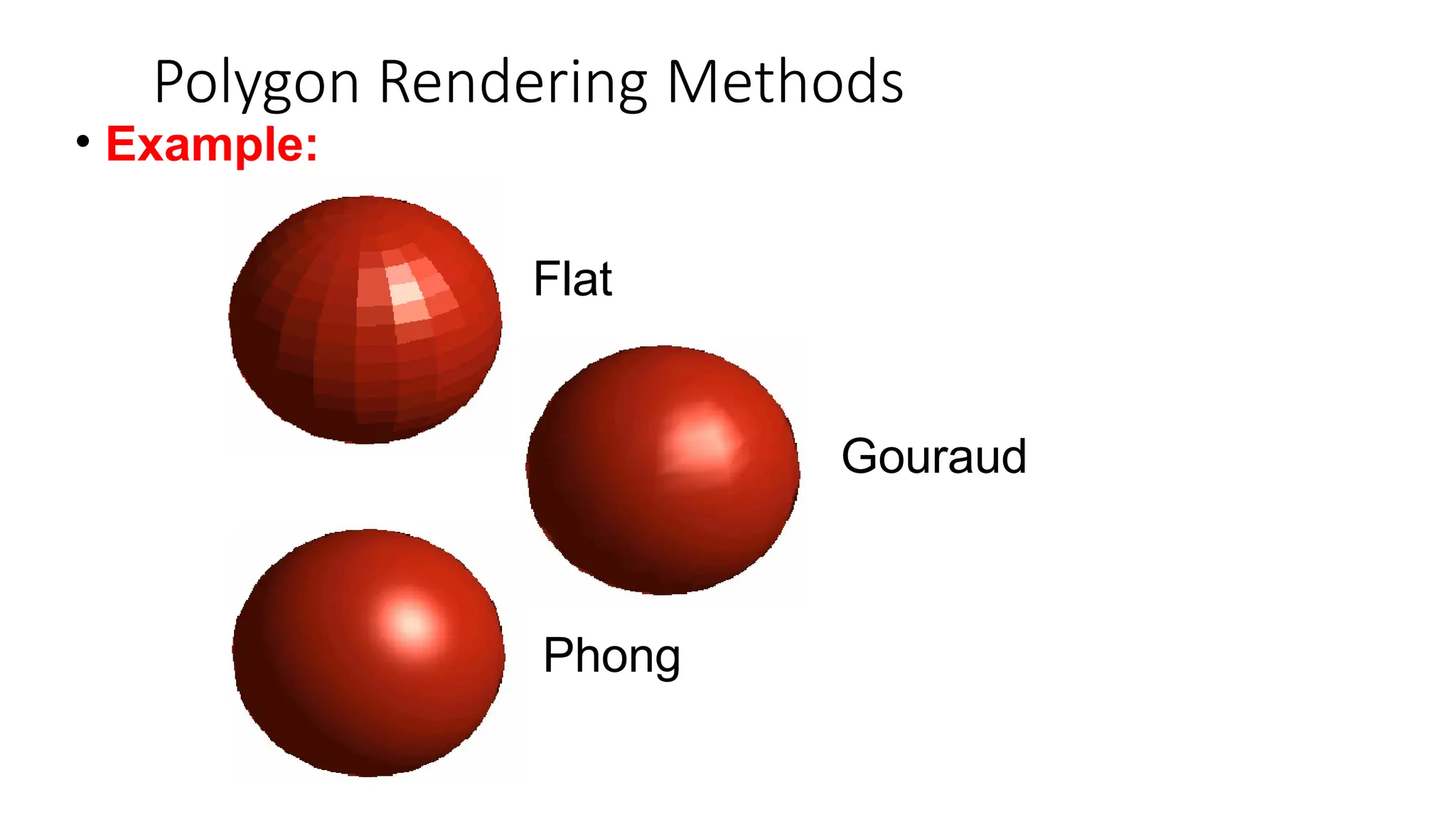 Polygon Rendering Methods
• Example:
Flat
Gouraud
Phong
 