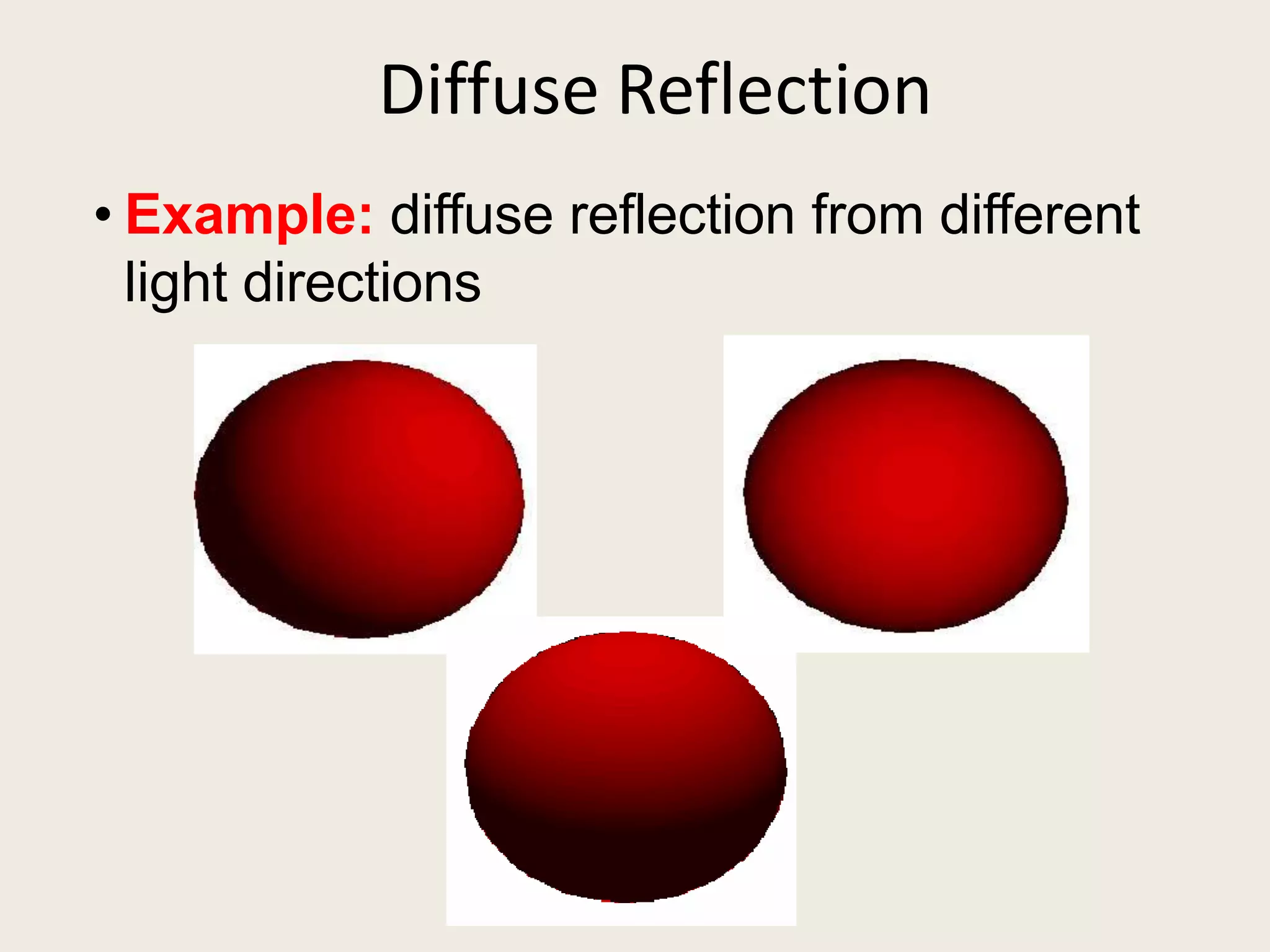 Diffuse Reflection
• Example: diffuse reflection from different
light directions
 