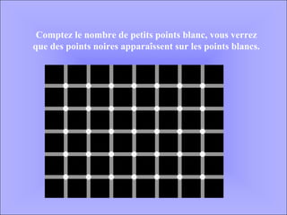 Comptez le nombre de petits points blanc, vous verrez que des points noires apparaîssent sur les points blancs. 