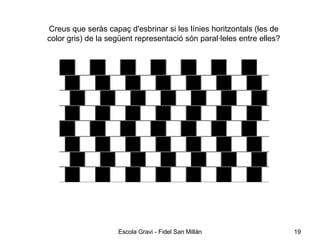 Creus que seràs capaç d'esbrinar si les línies horitzontals (les de color gris) de la següent representació són paral·leles entre elles? 