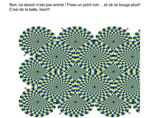 If you take a look at the animé ! picture let me tell et ... it bouge plus!!
Non, ce dessin n’est pas followingFixes un ,point noir…youcà neis not animated.
Your la balle, making
C’est de eyes are hein!!! it move. To test this, stare at one spot for a couple
seconds and everything will stop moving. Or look at the black center of each
circle and it will stop moving. But move your eyes to the next black center and
the previous will move after you take your eyes away from it.... Weird

 