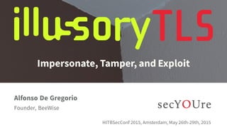 ...
Impersonate, Tamper, and Exploit
..
Alfonso De Gregorio
.
Founder, BeeWise
..
HITBSecConf 2015, Amsterdam, May 26th-29th, 2015
..
 