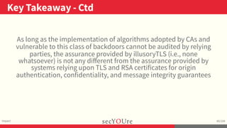 ..
Key Takeaway - Ctd
.
Impact
.
80/104
As long as the implementation of algorithms adopted by CAs and
vulnerable to this ...