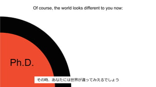 Of course, the world looks different to you now:
その時、あなたには世界が違ってみえるでしょう
Ph.D.
 