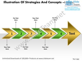 Illustration Of Strategies And Concepts –6 Stages



                Put Text                      Your Text                       Put Text
                 Here                           Here                           Here




            1              2              3               4               5              6   Text


Your Text                      Put Text                       Your Text
  Here                          Here                            Here




                                                                                               Your Logo
 