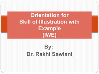 By:
Dr. Rakhi Sawlani
Orientation for
Skill of Illustration with
Example
(IWE)
 