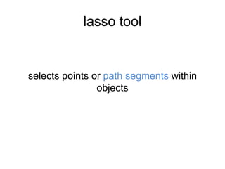 lasso tool
selects points or path segments within
objects
 