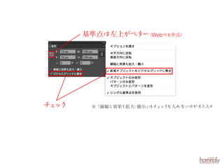 基準点は左上がベター Webのお作法）
（

チ ック
ェ

※「線幅と効果も拡大 縮小」 ェ を入れないのがオススメ
・
はチ ック

 