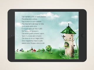 Caro bambino sono un bene prezioso
Ma anche poco costoso
Puoi trovarmi in tutto il pianeta
Ma preservarmi dev’esser la meta
Sono anche parte di te
E mi puoi usare per fare il caffè
Per favore non sprecarmi
Cosi anche gli altri potranno usarmi
Spero tu cresca sano e buono
Che faccia di me un magico dono
Sono trasparente, fresca e pulita
piacere sono l’Acqua e dono la vita!
 