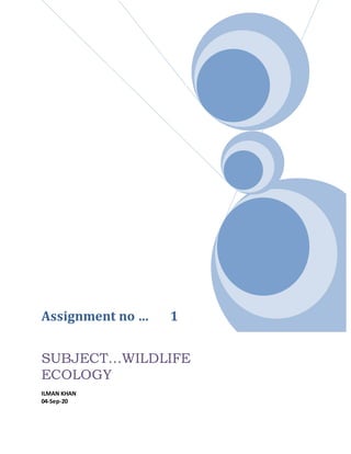 Assignment no … 1
SUBJECT…WILDLIFE
ECOLOGY
ILMAN KHAN
04-Sep-20
 