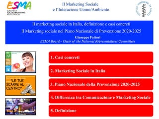 1. Casi concreti
2. Marketing Sociale in Italia
3. Piano Nazionale della Prevenzione 2020-2025
4. Differenza tra Comunicaz...