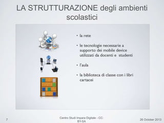 7 26 October 2013
Centro Studi Impara Digitale - CC:
BY-SA
LA STRUTTURAZIONE degli ambienti
scolastici
 