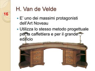 Nega la decorazione e l’ornamento come un crimine se non adempie a delle necessitàMckintosh15Progetta lo spazio determinandolo a partire dall’interno, dagli oggetti e dai mobili, espandendolo poi nelle complesse struttura plastiche delle scaffalature (biblioteca della Scuola d’Arte a Glasgow)